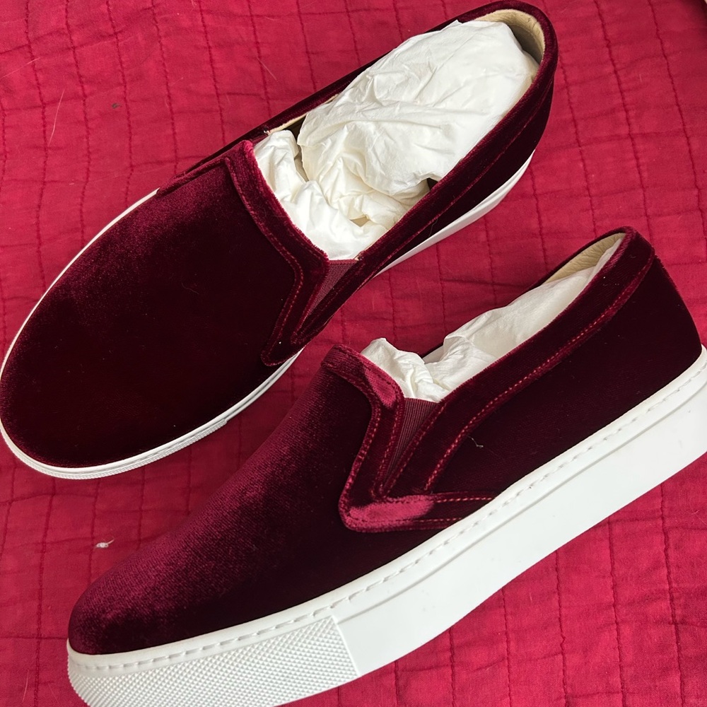 Brand New - M. Gemi Cerchio Velvet Slip-On Sneakers - Deep Red